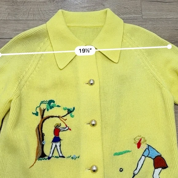 Andreno Argenti Vintage Yellow Embroidered Golf Cardigan M - Picture 10 of 13